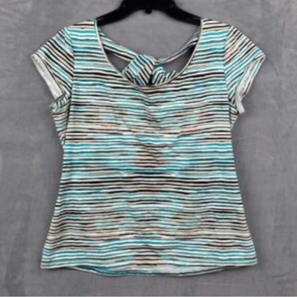 Lafayette 148 New York Tops - Lafayette 148 New York Striped Short Sleeve Top - Aqua and Black